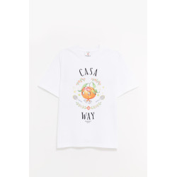 CASABLANCA WHITE CASA WAY KAWAII ORANGE PRINTED T SHIRT