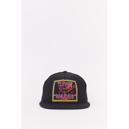 RHUDE BLACK LIVE RHUDES TRUCKER HAT