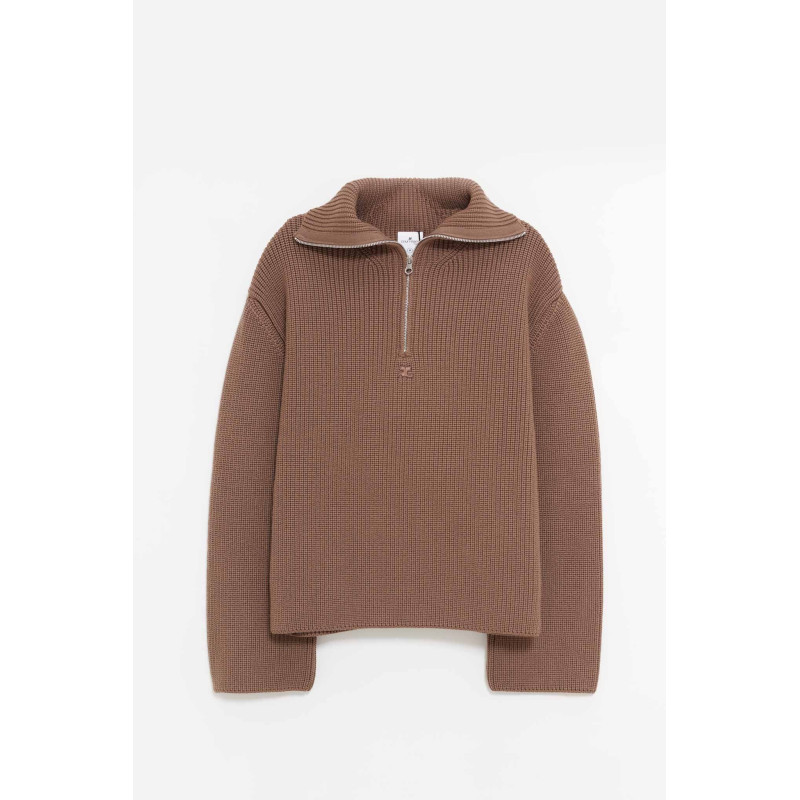 COURREGES MOCHA RIBBED WOOL TRUCKER SWEATER
