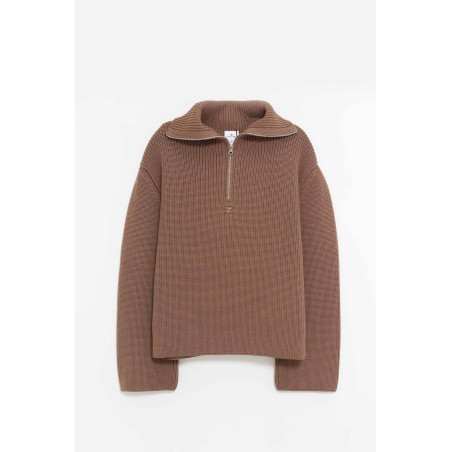 COURREGES MOCHA RIBBED WOOL TRUCKER SWEATER