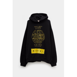 MARNI BLACK MAXI SLOGAN PRINT HOODIE