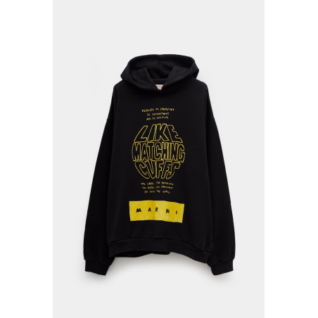 MARNI BLACK MAXI SLOGAN PRINT HOODIE