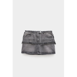 COURREGES STONEWASHED GREY STRAP DENIM MINI SKIRT
