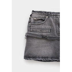 COURREGES STONEWASHED GREY STRAP DENIM MINI SKIRT