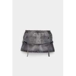 COURREGES STONEWASHED GREY STRAP DENIM MINI SKIRT