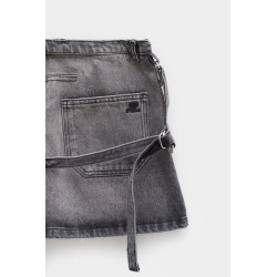 COURREGES STONEWASHED GREY STRAP DENIM MINI SKIRT