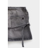COURREGES STONEWASHED GREY STRAP DENIM MINI SKIRT
