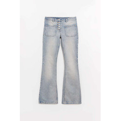 COURREGES LIGHT BLUE WASH MULTIFLEX BLUE DENIM BOOTCUT PANTS