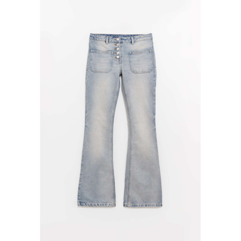 COURREGES LIGHT BLUE WASH MULTIFLEX BLUE DENIM BOOTCUT PANTS