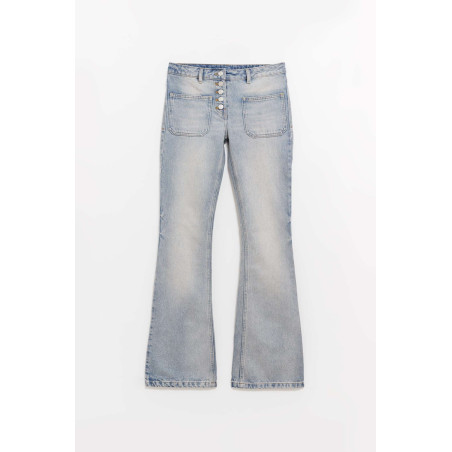 COURREGES LIGHT BLUE WASH MULTIFLEX BLUE DENIM BOOTCUT PANTS