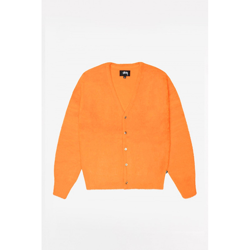 STUSSY RED ORANGE SHAGGY CARDIGAN
