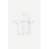 BLUMARINE WHITE RHINESTONES LOGO RIBBED T SHIRT