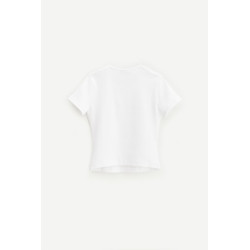 BLUMARINE WHITE RHINESTONES LOGO RIBBED T SHIRT