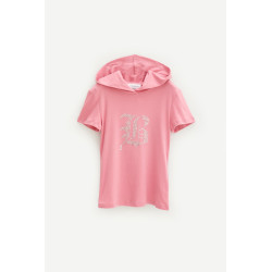 BLUMARINE BUBBLEGUM GOTHIC RHINESTONE HOODED T SHIRT