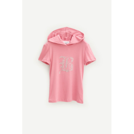 BLUMARINE BUBBLEGUM GOTHIC RHINESTONE HOODED T SHIRT