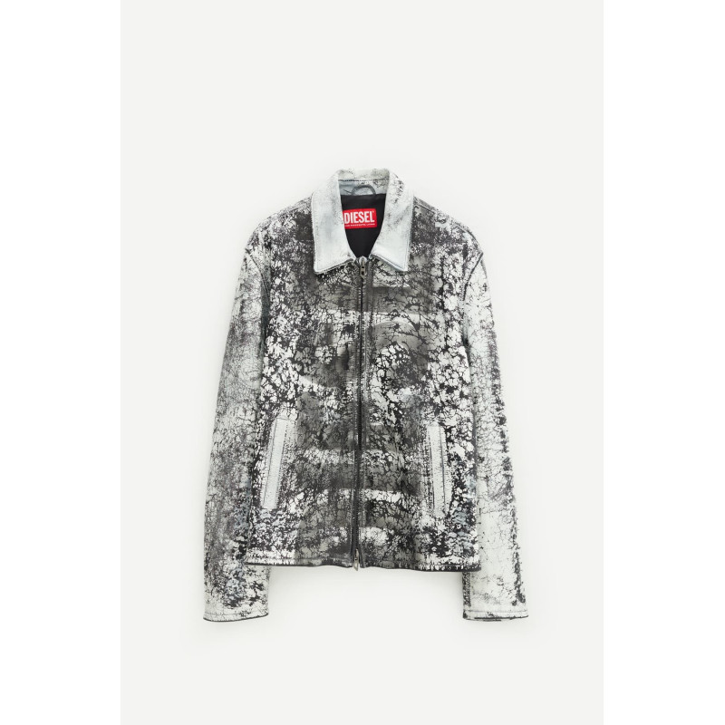DIESEL BLACK WHITE L PYLON A LEATHER JACKET