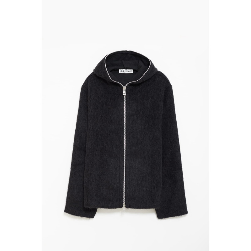 OUR LEGACY BLACK HAIRY WOOL FULL ZIP HOODIE CARDIGAN