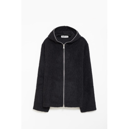 OUR LEGACY BLACK HAIRY WOOL FULL ZIP HOODIE CARDIGAN