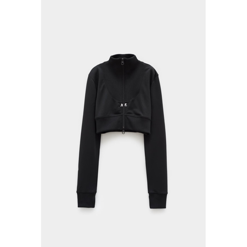 COURREGES BLACK MAXI RIB TRACKSUIT CROPPED JACKET