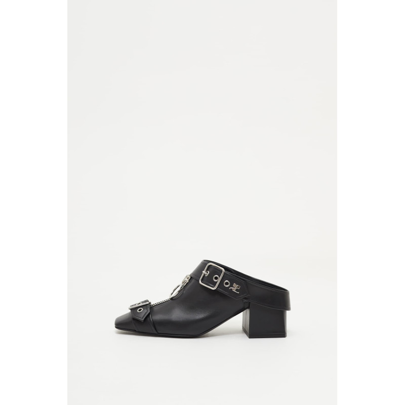COURREGES BLACK GOGO LEATHER MULES