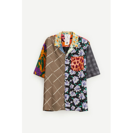 MARINE SERRE MULTI REGENERATED SILK SCARVES BOWLING SHIRT